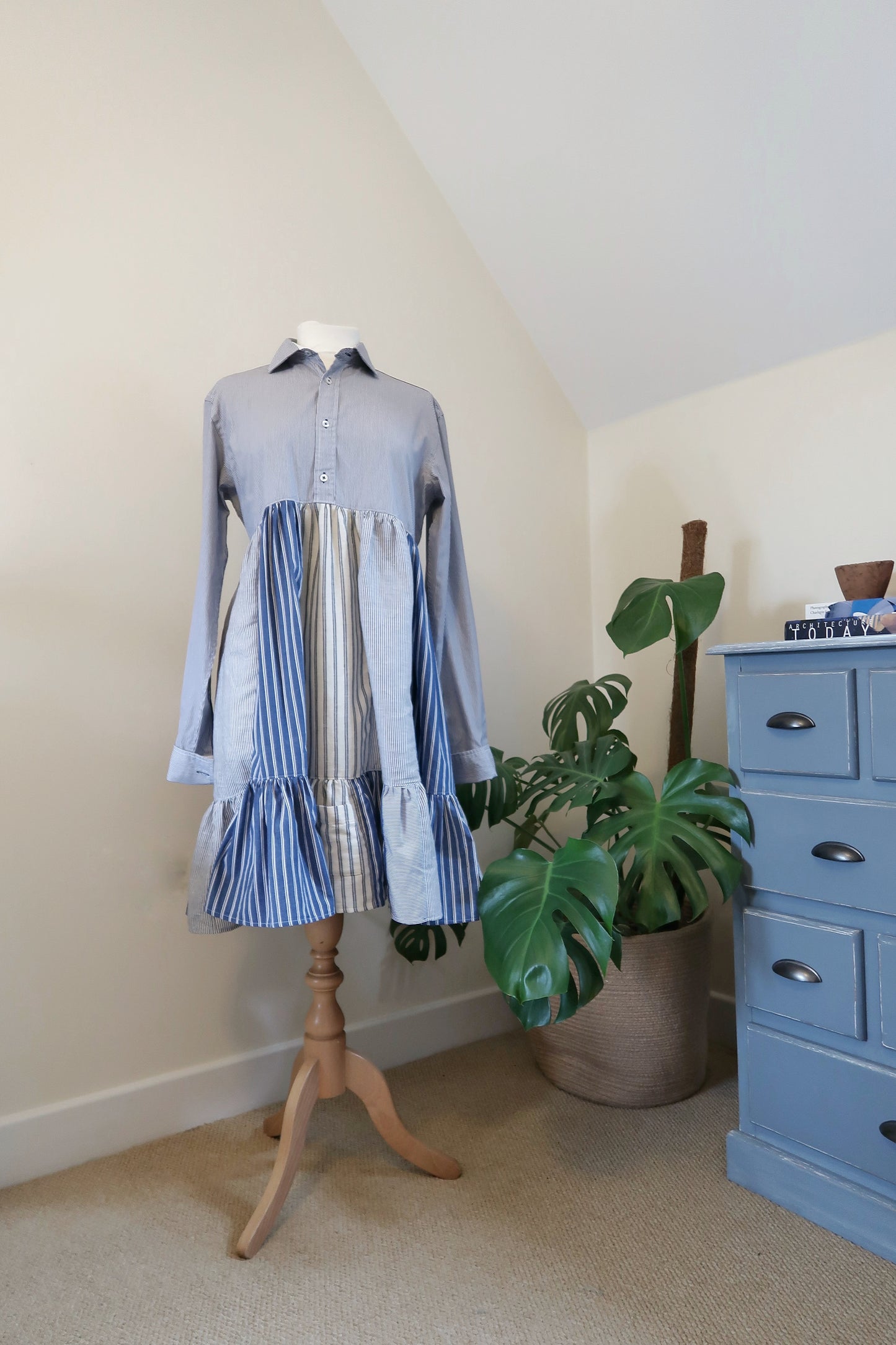 Patchwork Tiered Shirt Dress