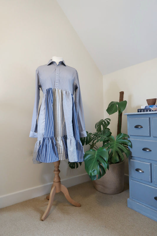 Patchwork Tiered Shirt Dress